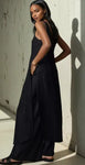Dope Motherhood Black linen Set shirt dress with side slits and wide linen pants with pockets both dress & pants lined.